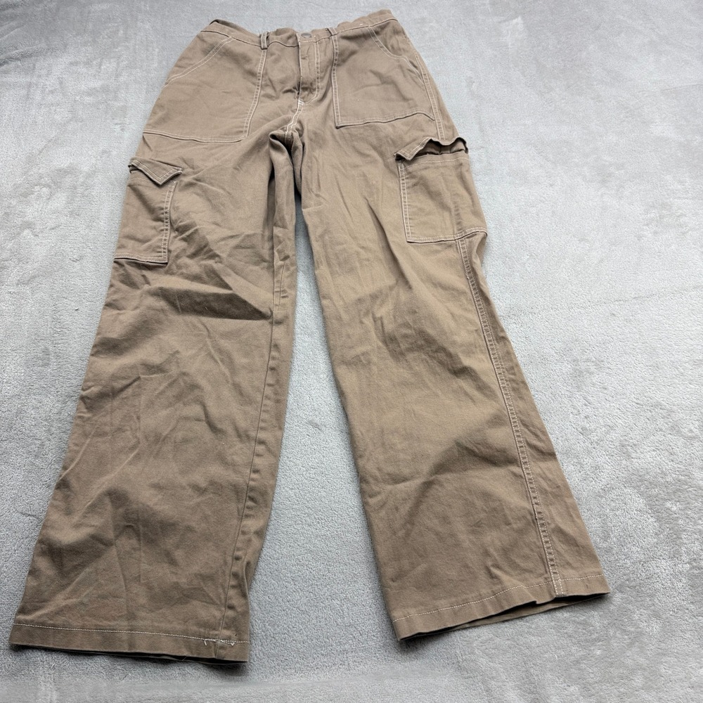 Rachel Paige Cargo Pants Women's L Brown Contrast Stitch Wide Utility Y2K Skater